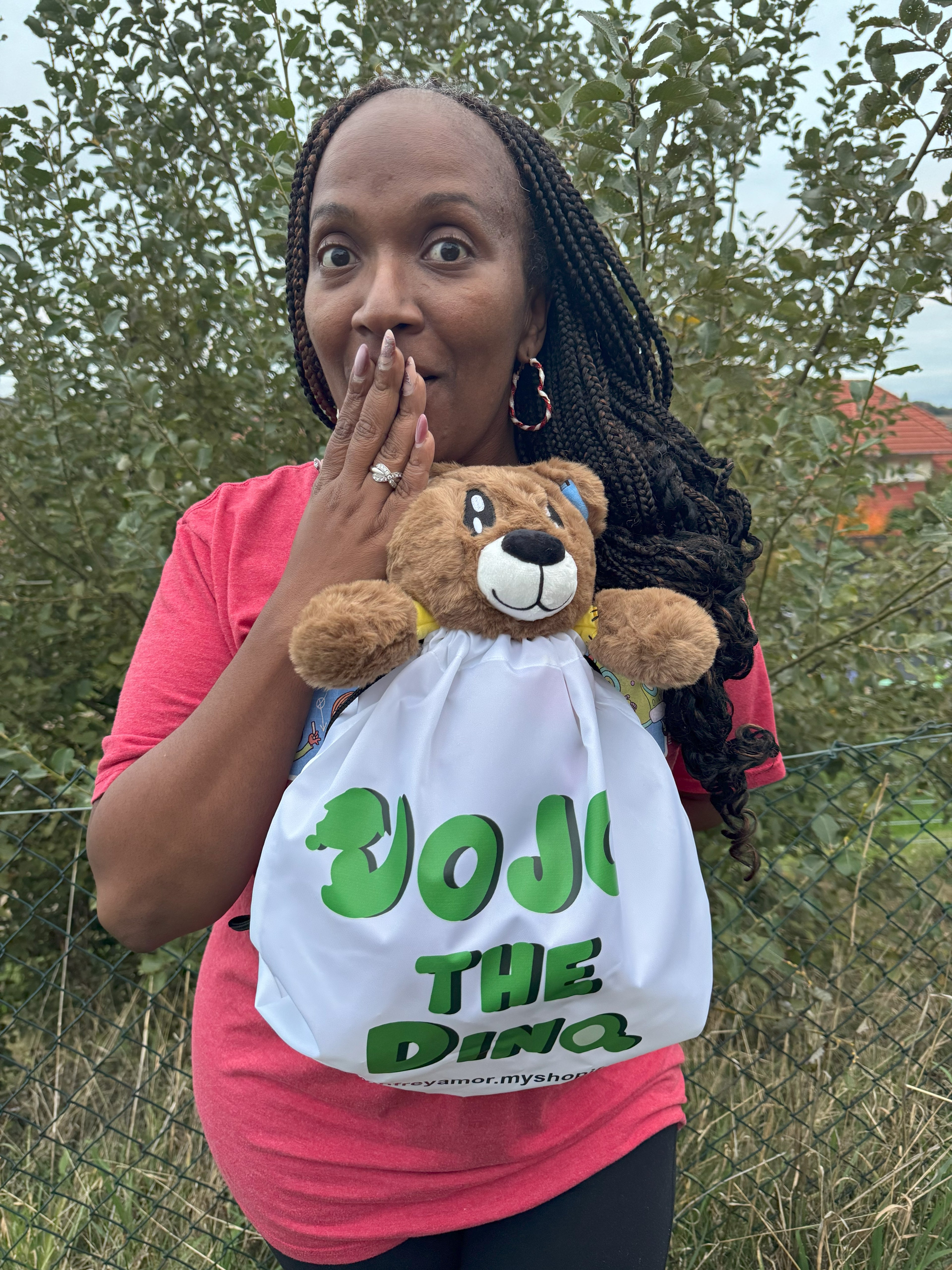 JoJo the Dino Teddy Bear Drawstring Bag